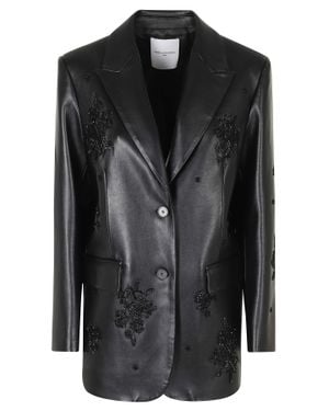 Isabelle Blanche Strass Embellished Faux Leather Jacket - Black