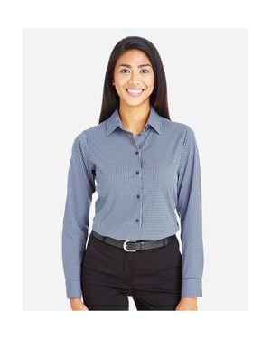 Devon & Jones Crownlux Performancetonal Mini Check Woven Dress Shirt - Blue