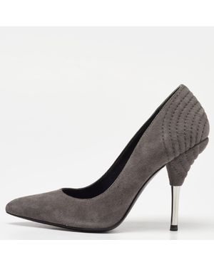 Balmain Suede Pointed Toe Pumps - Gray