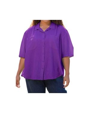 On The Plus Side Cotton Short Sleeve Collar Shirt - Purple