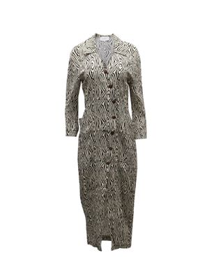 Nanushka Pleated Zebra Print Midi Wrap Dress - Gray