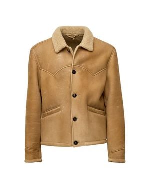 Stewart Western-Chic Shearling Jacket With Structured Fit And Adjustable Straps - Brown
