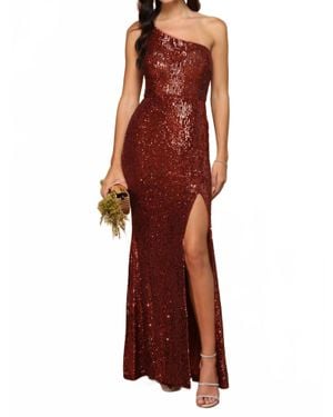 EVA Samara One Shoulder Sequin Prom Evening Slit Dress - Red