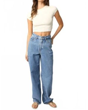 Olivaceous Miami Fitted Ribbed Short Sleeve Crop Top - Blue
