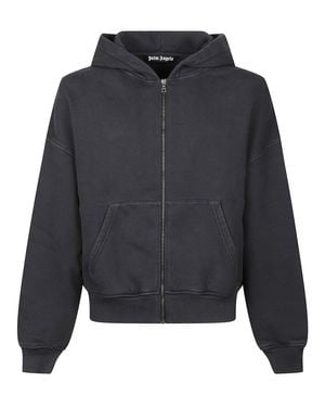 Palm Angels Hooded Sweatshirt With Zip With Logo - Gray