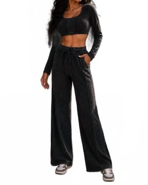 SurelyMine Sloane Mineral Wash Crop Top And Wide-Leg Pants Set - Black