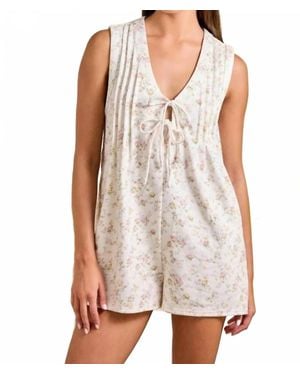 Main Strip Floral Tie Front Sleeveless Romper - White