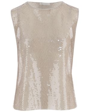 Niccolò Pasqualetti Sequined Round Neck Top - Natural