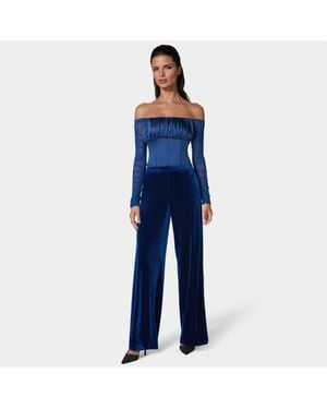 Bebe High Waist Velour Wide Leg Pant - Blue