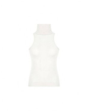Theo the Label Nomia Sheer Knit Sleeveless Turtleneck Top - White