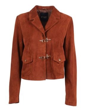 Fay Cropped Suede Jacket With Tailored Collar And Unique Fastenings - Brown
