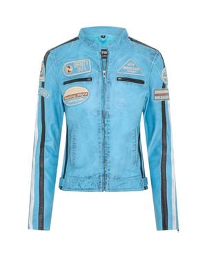Infinity Leather Biker Racing Badges Leather Jacket-Eastleigh - Blue