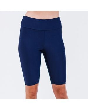 Calypsa High Waisted Long Bike Swim Shorts - Blue