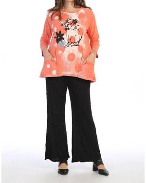Jess & Jane Shine Mineral Washed Patch Pocket Cotton Top - Red