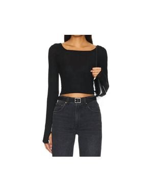 Michael Lauren Pryderi Crop Long Sleeve Top - Black