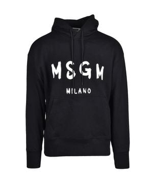 MSGM Cotton Hoodie With Bold Graphic Print And Kangaroo Pocket - Blue