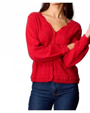 Before You Long Sleeve Button Down Wave Edge Cardigan - Red