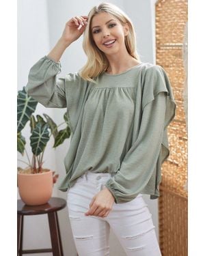 TRUEDAMES Draped Ruffle Longsleeve Top - Gray