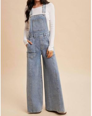 Anniewear Wide Leg Palazzo Denim Overalls - Blue