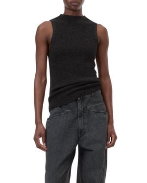 Closed Sleeveless Lurex Top - Black