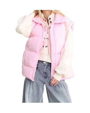 Davi & Dani Solid Sleeveless Zipper Puffer Jacket Vest - Pink
