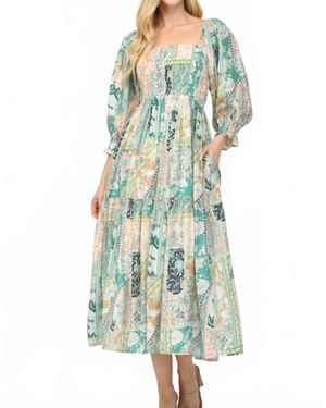 Fate Flower Print Smocked Midi Dress - Blue
