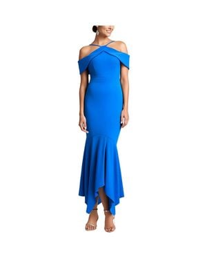 Xscape Handkerchief Hem Polyester Halter Dress - Blue