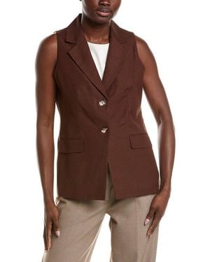 Anne Klein Notch Collar Linen-Blend Vest - Brown