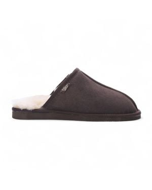 Infinity Leather Genuine Sheepskin Suede Mule Winter Warm Non-Slip - Brown