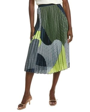Tahari Pull On Pleated Midi Skirt - Green