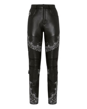 Philipp Plein Leather Long Pants Paisley Bandana - Gray