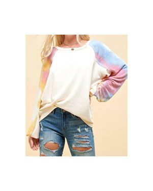Endless Blu. Tie Dye Sleeve Fleece Top - Black