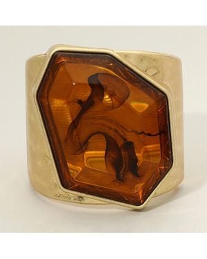 Fashnzfab Oversized Bold Geometric Stone Accent Hinged Bangle Statement Bracelet - Brown
