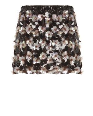 P.A.R.O.S.H. Floral Sequined Mini Skirt With Elastic Waistband - Black
