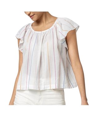Lilla P Shirred Short Sleeve Raglan Top - White