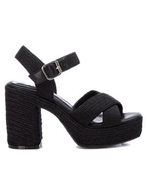 Xti Heeled Jute Platform Sandals By - Black