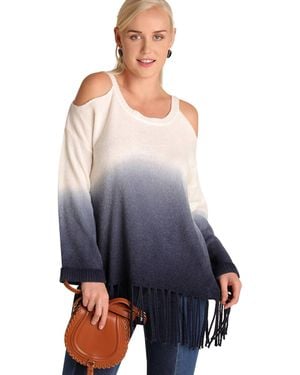 Umgee Ombre Cold Shoulder Fringe Sweater - Blue