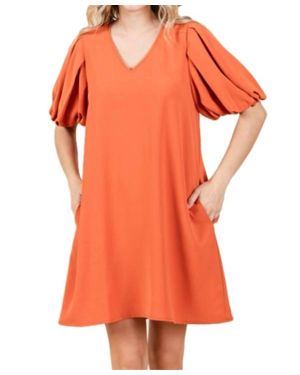 Jodifil V-Neck Puff Sleeve Mini Dress - Orange