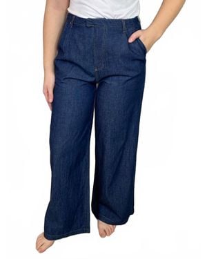 Blu Pepper Denim Wide Leg Trouser Pants - Blue