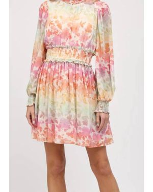 Fate Smocked Detail High Neck Dress - Pink
