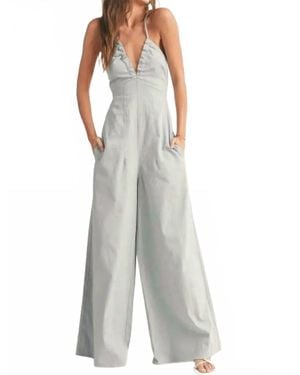 Miou Muse Washed Cotton Halter Jumpsuit - Blue