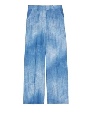 ERMANNO FIRENZE High-Waisted Wide-Leg Pants With Washed Denim Effect - Blue