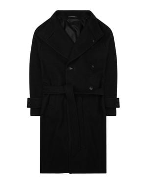 Tagliatore Double-Breasted Belted Wool-Blend Coat - Black