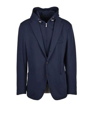 Eleventy Cotton Polyamide Elastane Rounded Blazer Jacket - Blue