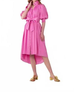 Emily Mccarthy Puff Short Sleeve Rowan Midi Dress - Pink