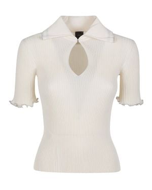 Pinko Calore Ribbed Knit Polo Shirt - White