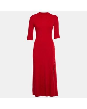Maje Rib Knit Lace Detail Midi Dress - Red
