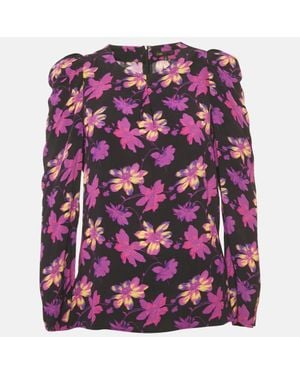 Maje Floral Print Crepe Puff Sleeve Blouse - Purple