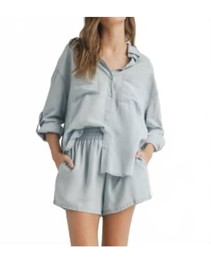 Miou Muse Tencel Roll-Up Blouse - Blue