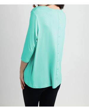 Angel Button-Back Scoop Neck Top - Blue